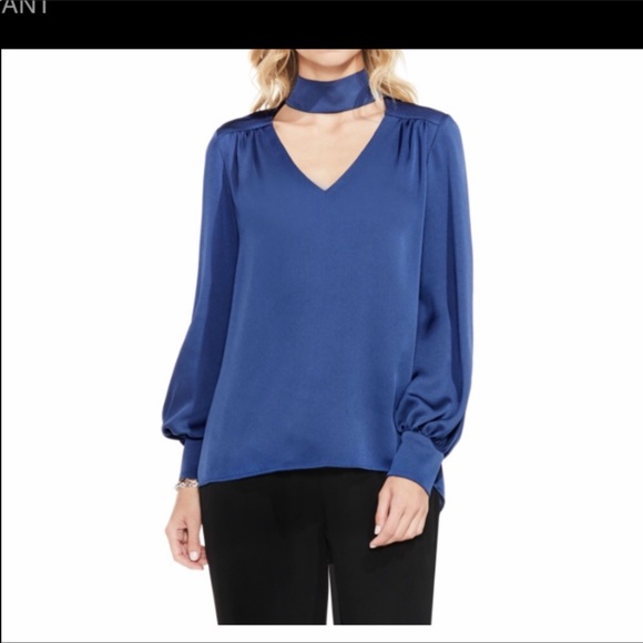 Vince Camuto Tops - NWT Vince Camuto Blue Choker Collar Blouse